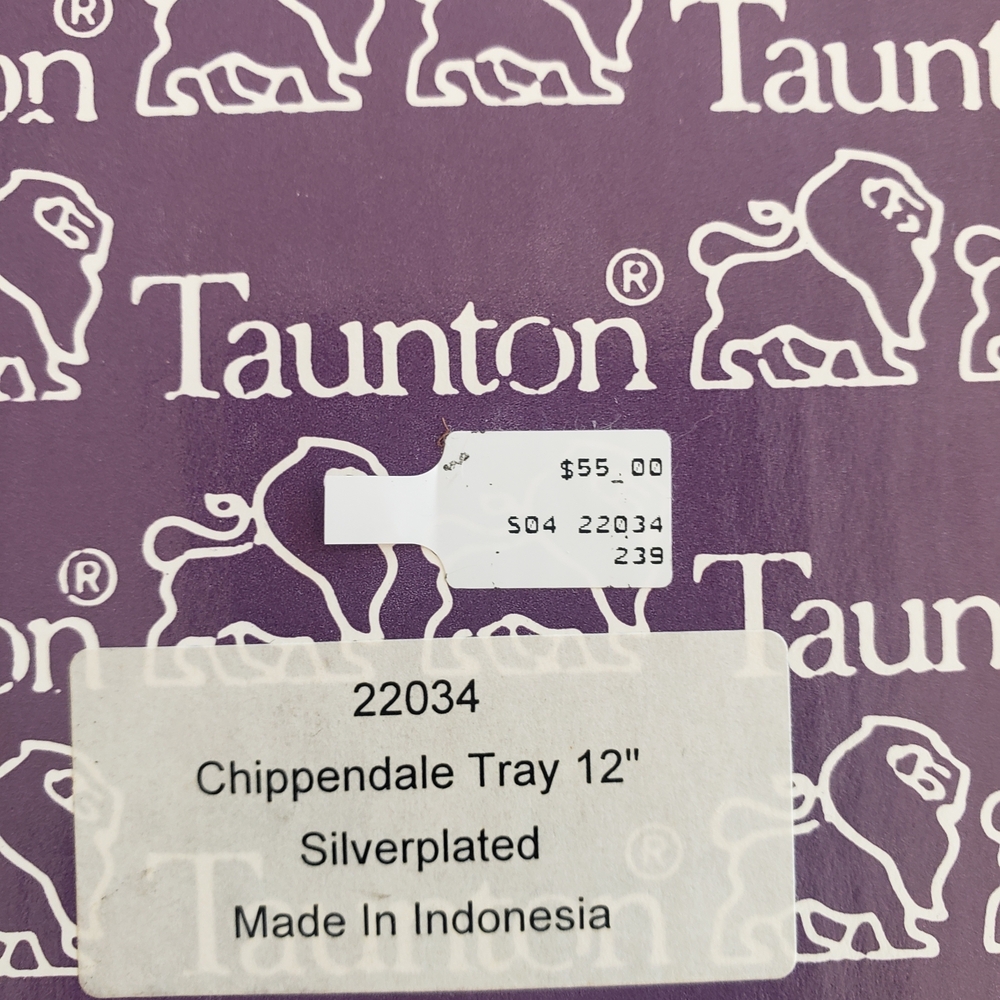 Vtg Taunton: Silver Plated Chippendale Tray- 12" - Picture 2 of 8